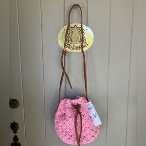 Btb pink straw crossbody bag